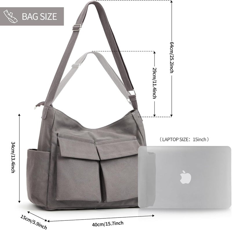 KALIDI FANCY FOREST KALIDI Canvas Tote Bag Messenger Bag, Large Crossbody Bag for Women or Men, Casual Canvas Shoulder Bag for College Work Daily - Image 4